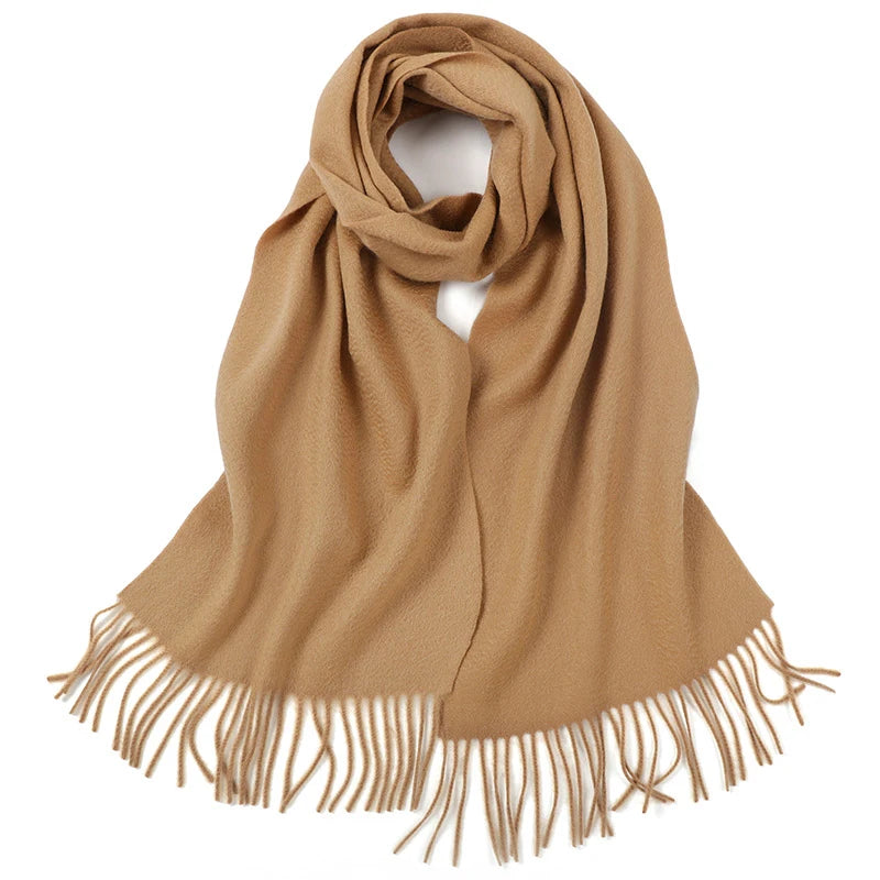 a tan scarf with fringes on a white background