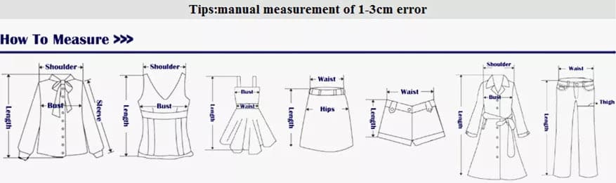 Sequins Mini Dresses Measurement Chart