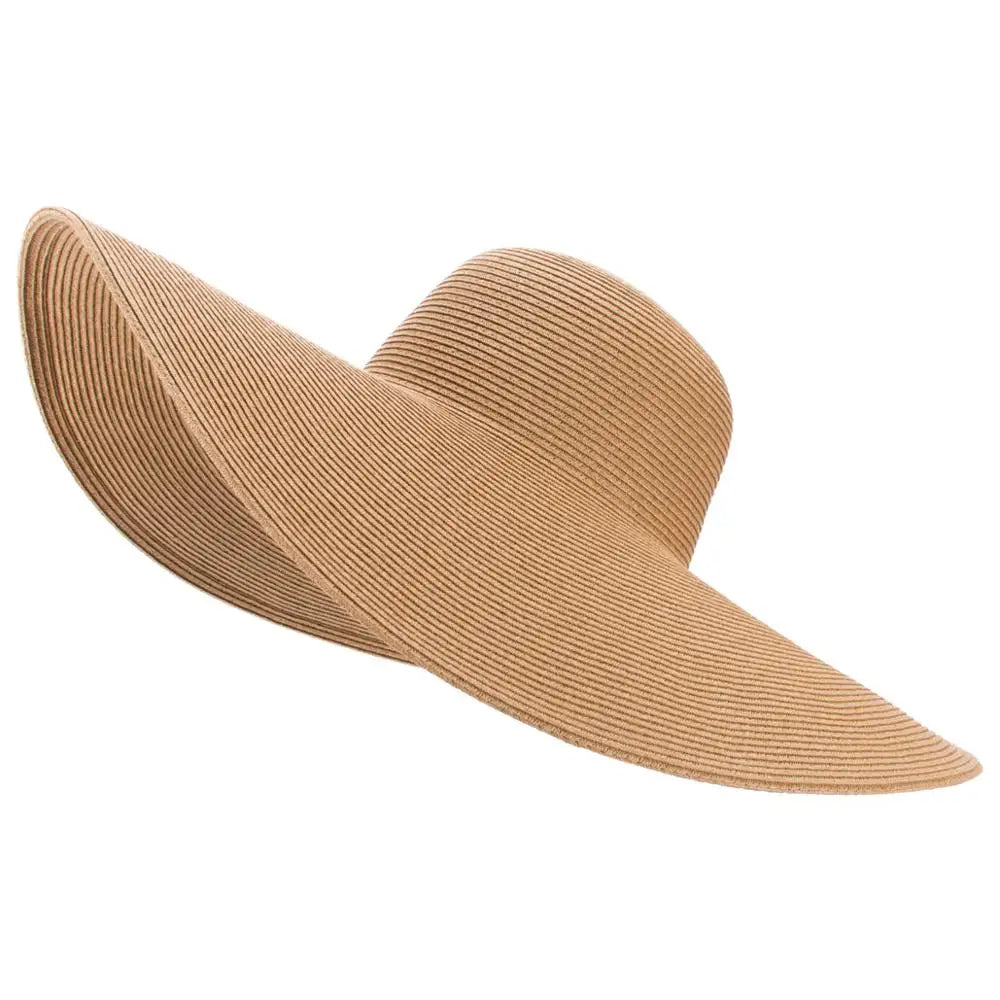 a tan floppy hat with a wide brimmed brim