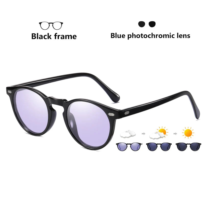 a pair of sunglasses with a black frame and purple lens