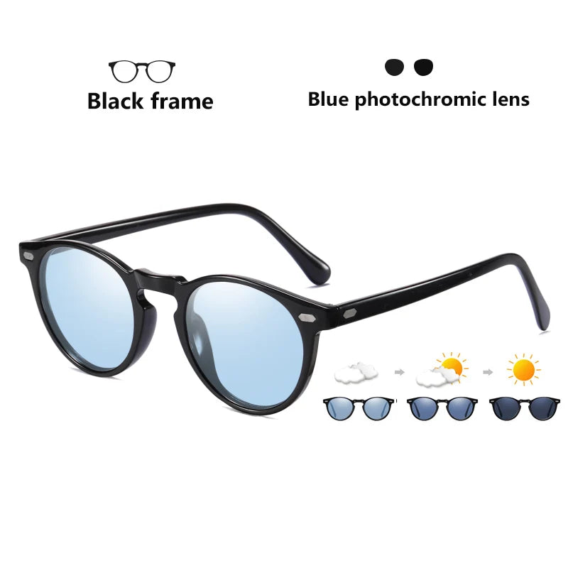 a pair of sunglasses with a black frame and blue lens