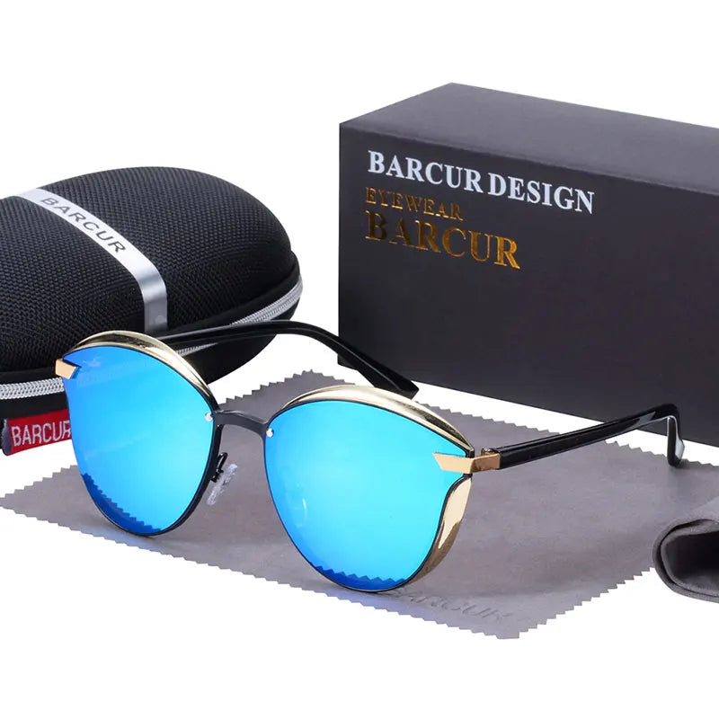 a pair of sunglasses with blue mirrored lenses