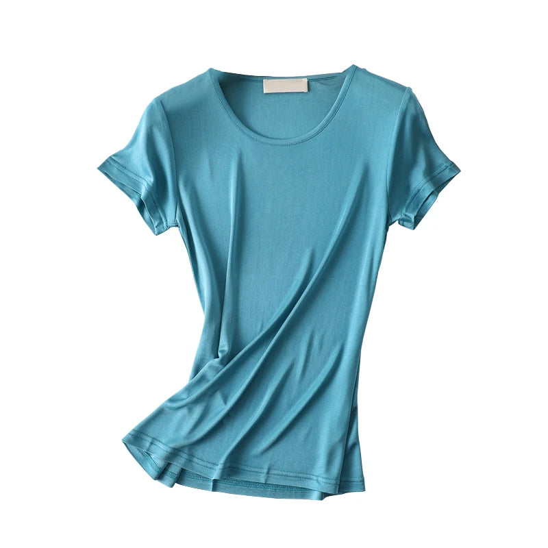 a women's t - shirt with a curved neck