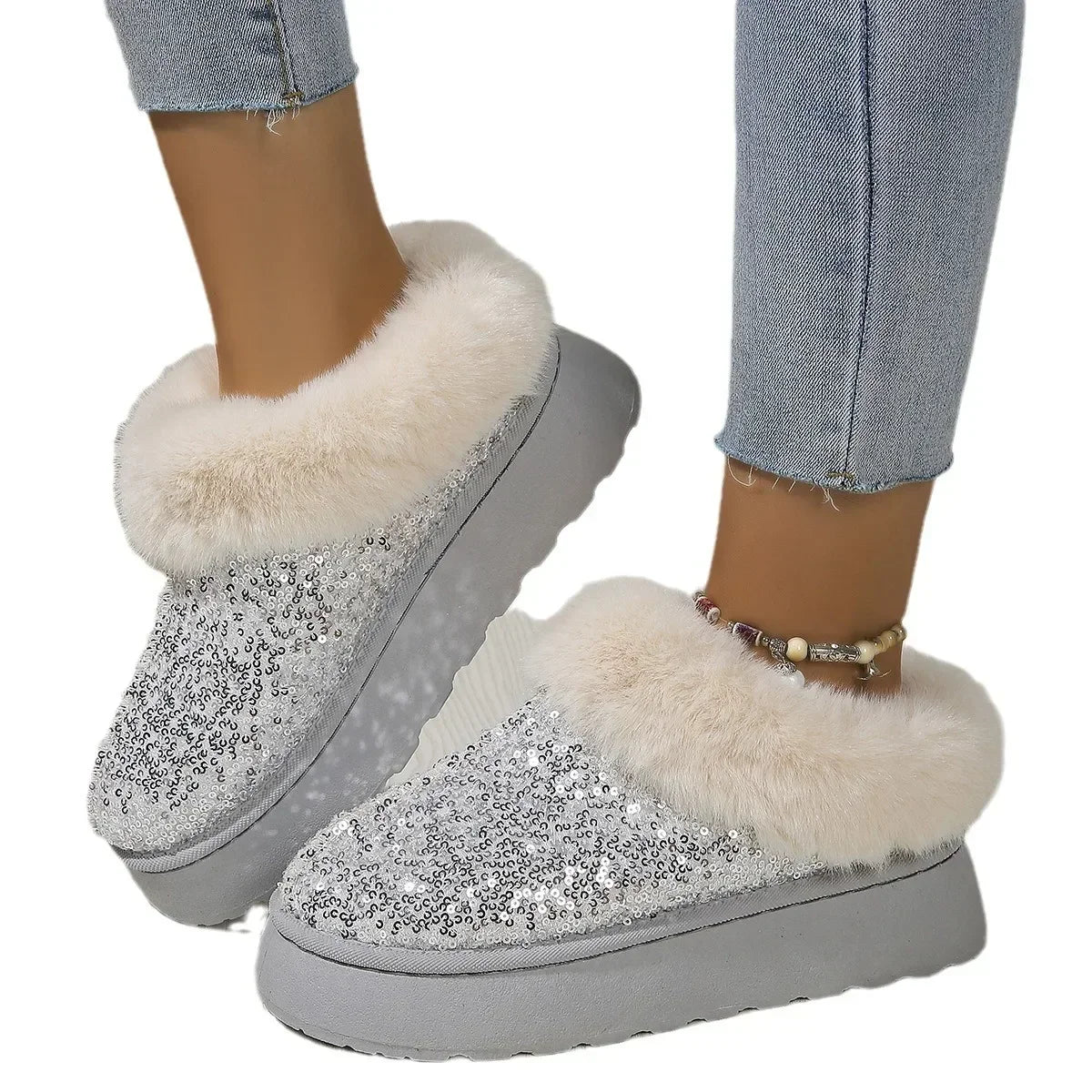 a pair of women's slippers with fur