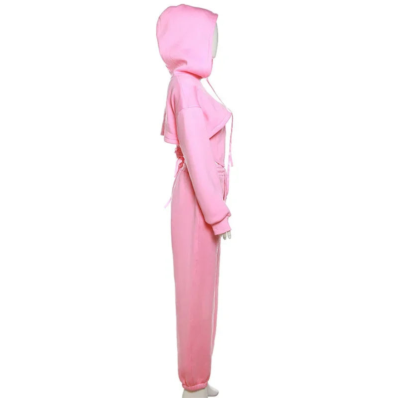 a person in a pink hooded suit