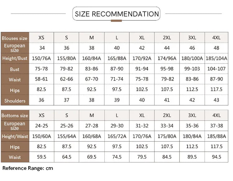 the size chart for a women's dress