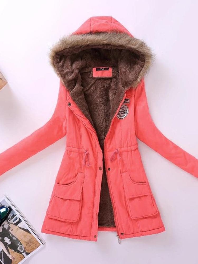 Peach Winter Cotton Hooded Parka