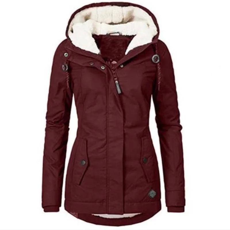 a women's parka jacket with a hood