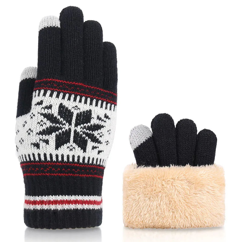 a pair of black and white mittens with a white background