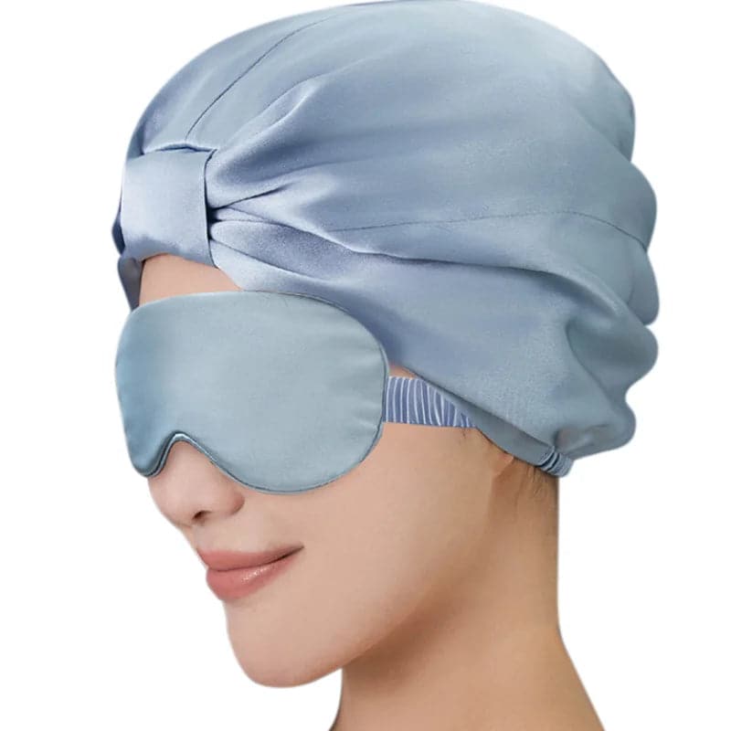 Blue Mulberry Silk Sleeping Mask and Cap