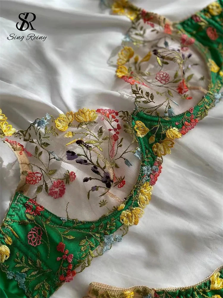 a close up of a bra with flowers on it