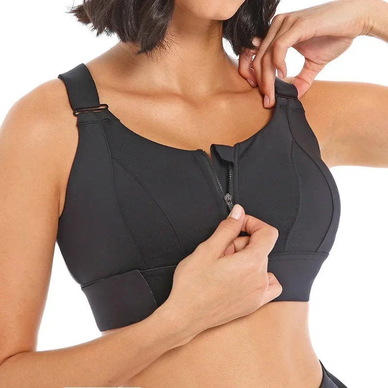 a woman in a black sports bra top