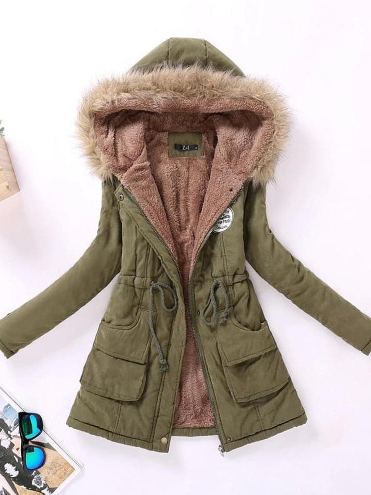 Olive Green Winter Cotton Hooded Parka