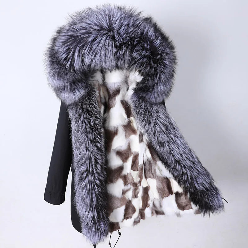 a woman's fur coat with a giraffe pattern