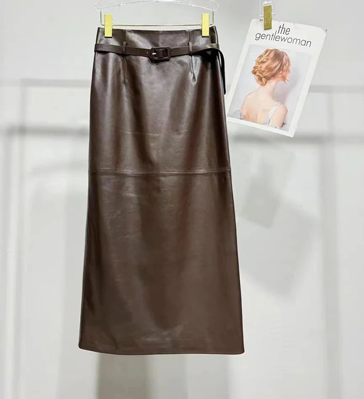 a brown leather skirt hanging on a clothes line