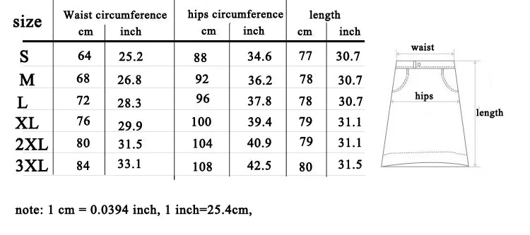 a women's size guide for a skirt