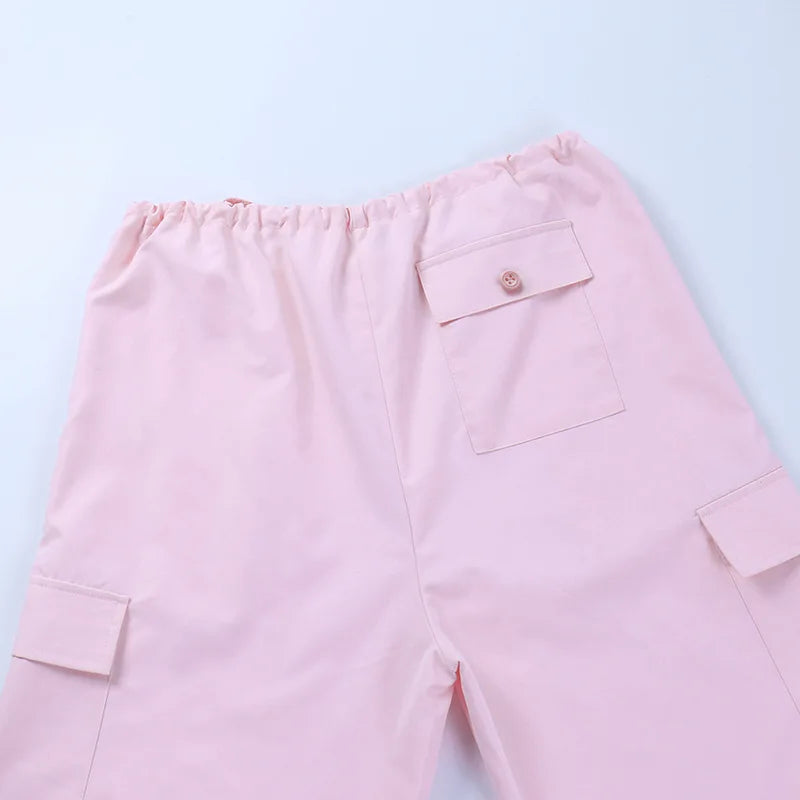 a pink shorts with a pocket on the side