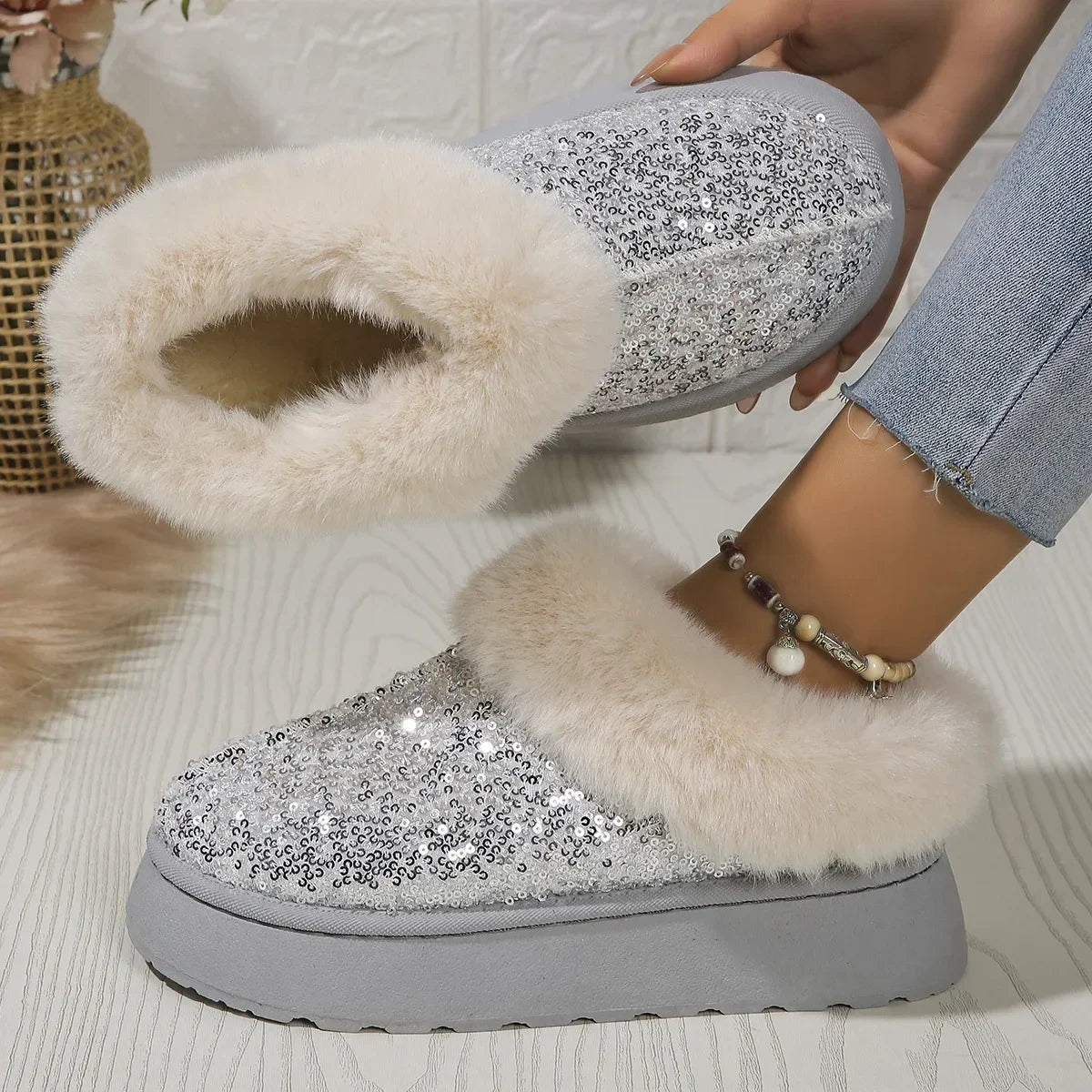 a pair of women's slippers with a fur lining