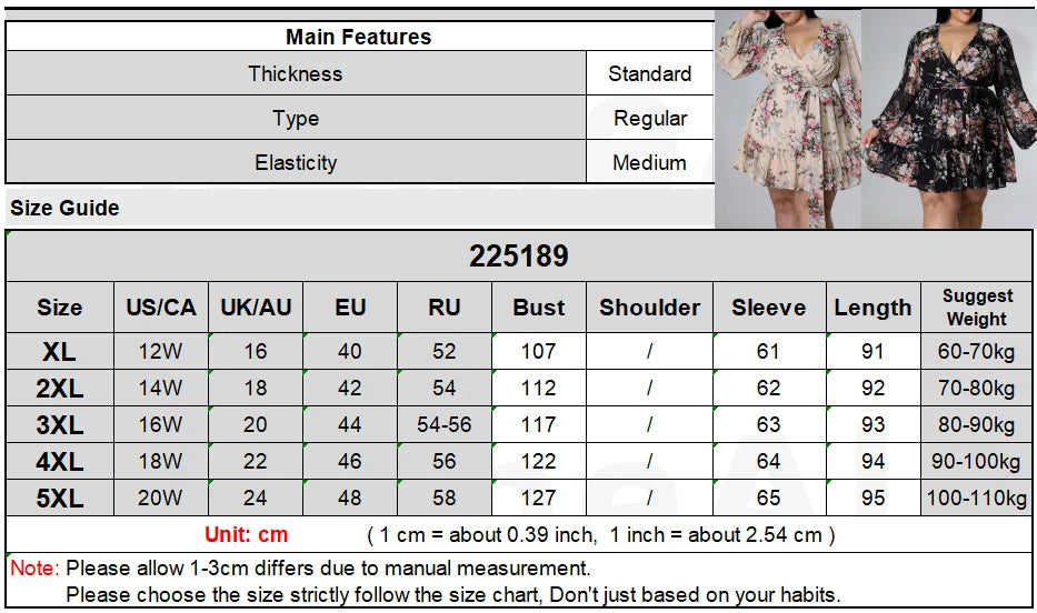 a women's dress size guide with measurements