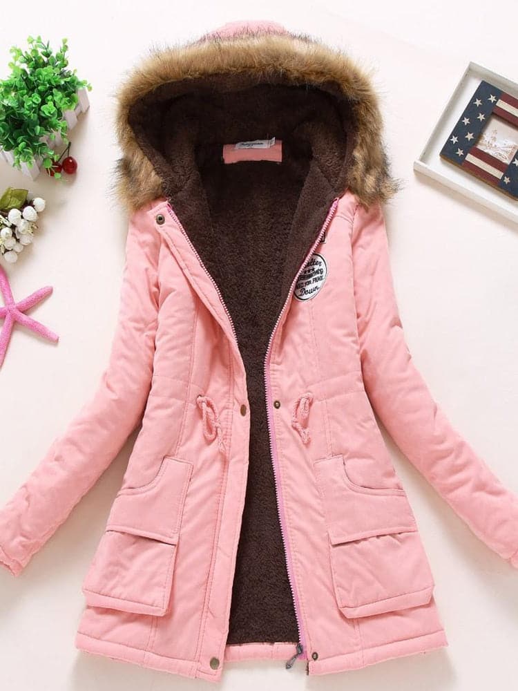 Pink Winter Cotton Hooded Parka