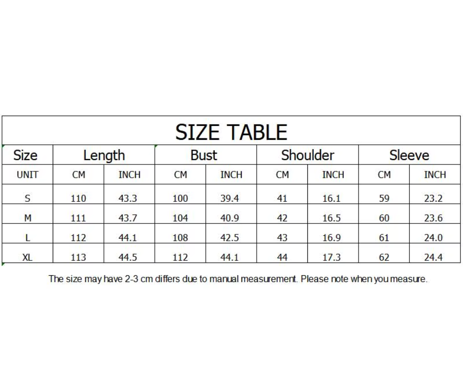 a table with measurements for the size of the table