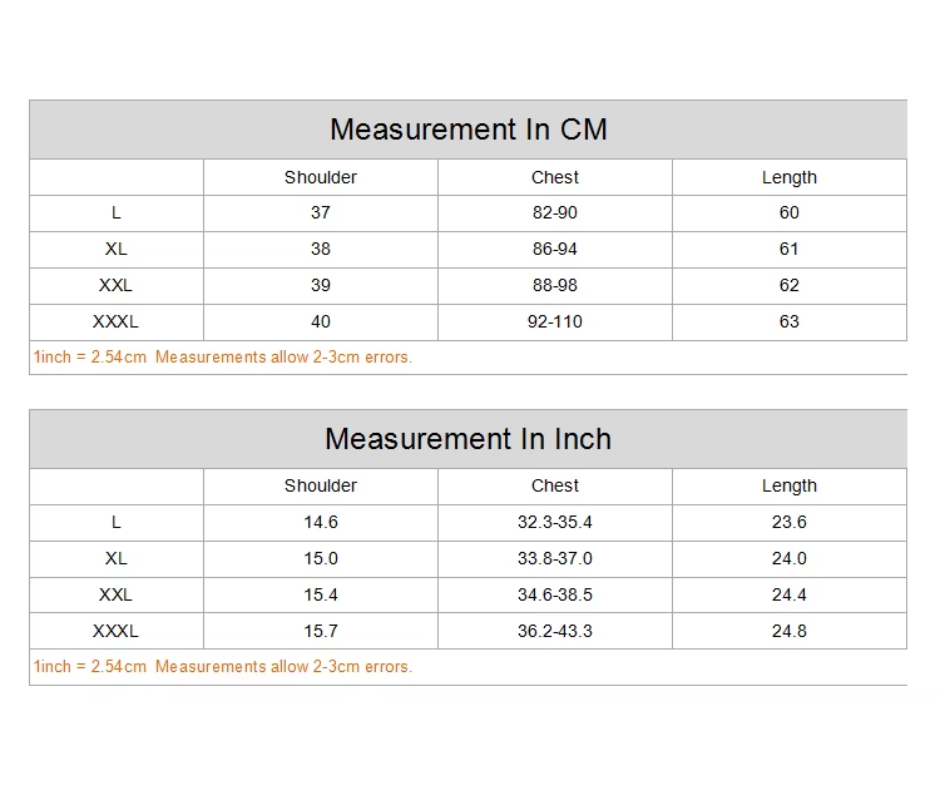 a table with measurements and measurements for each item