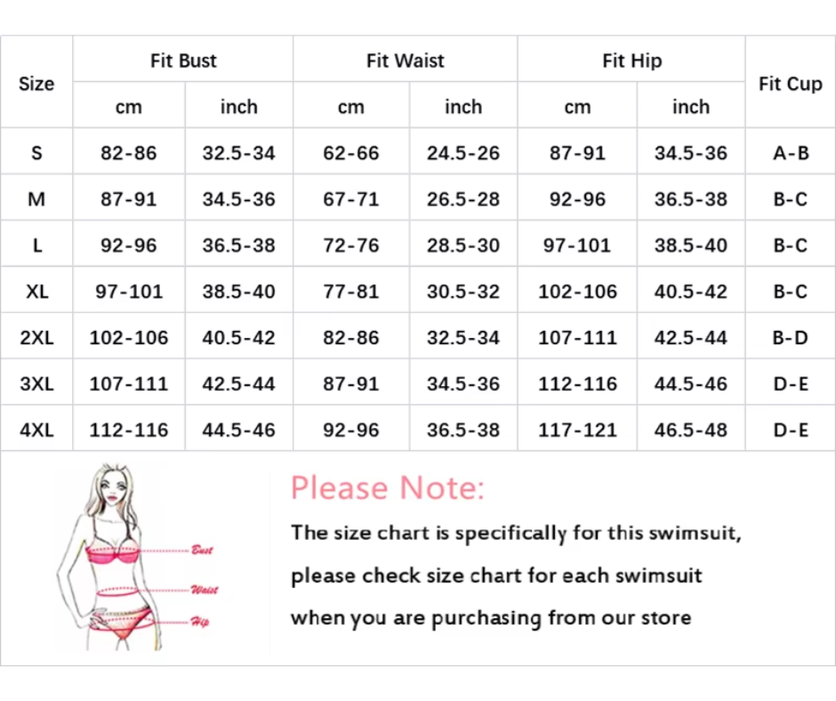 a women's size guide for a bikini top