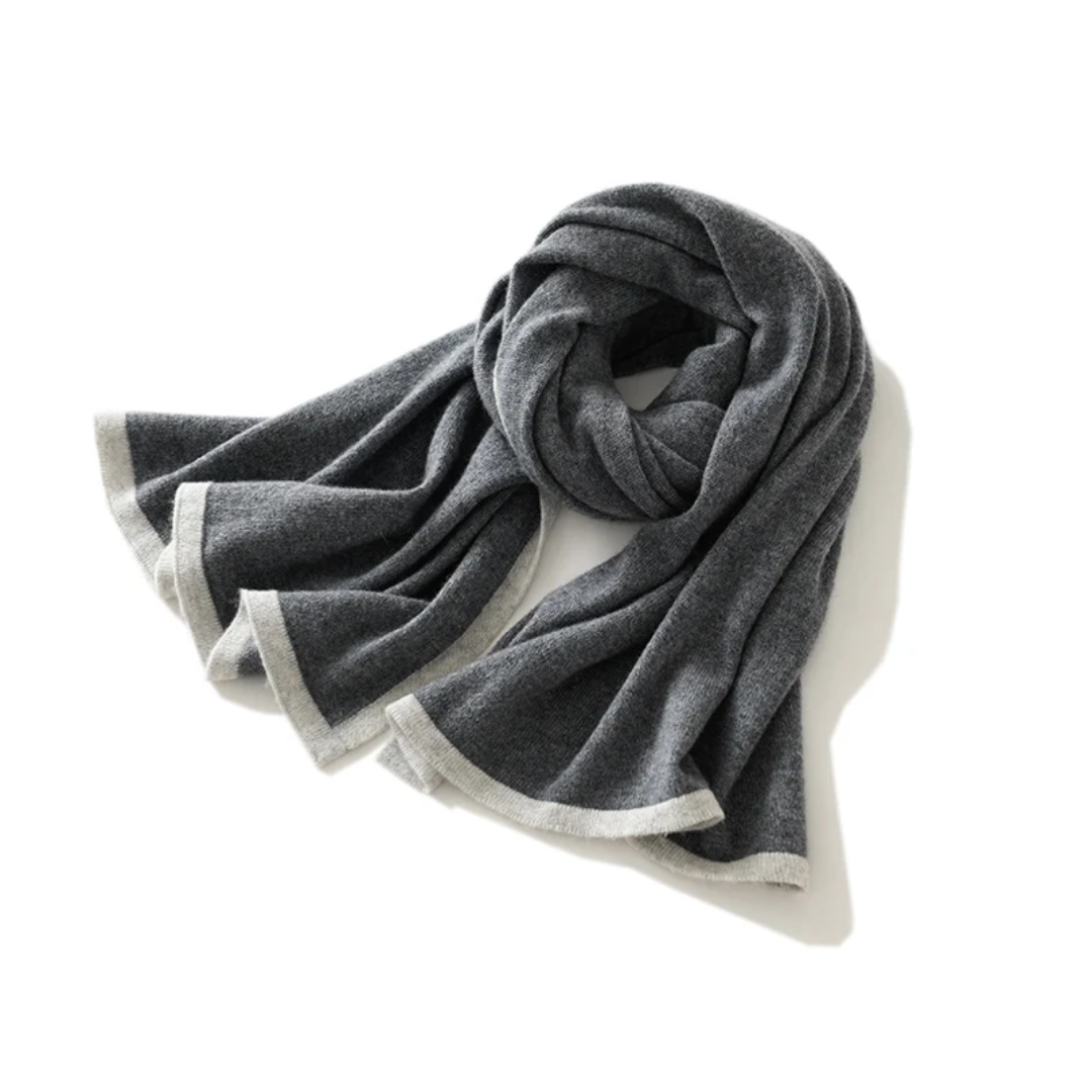 a gray and white scarf on a white background