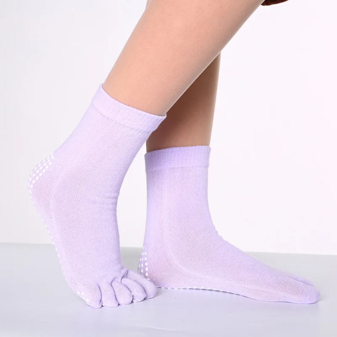 a person wearing a pair of purple socks
