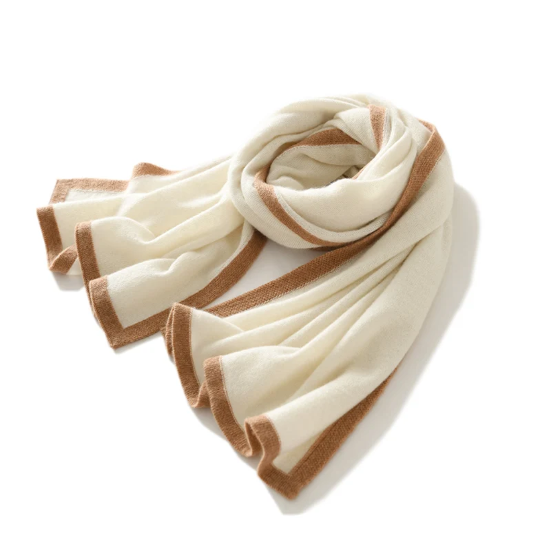 a white and brown scarf on a white background