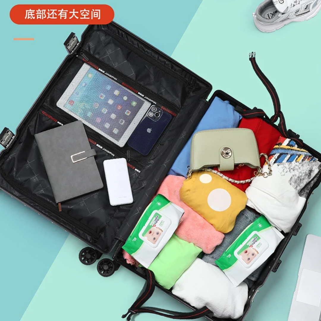 an open suitcase with a variety of items in it