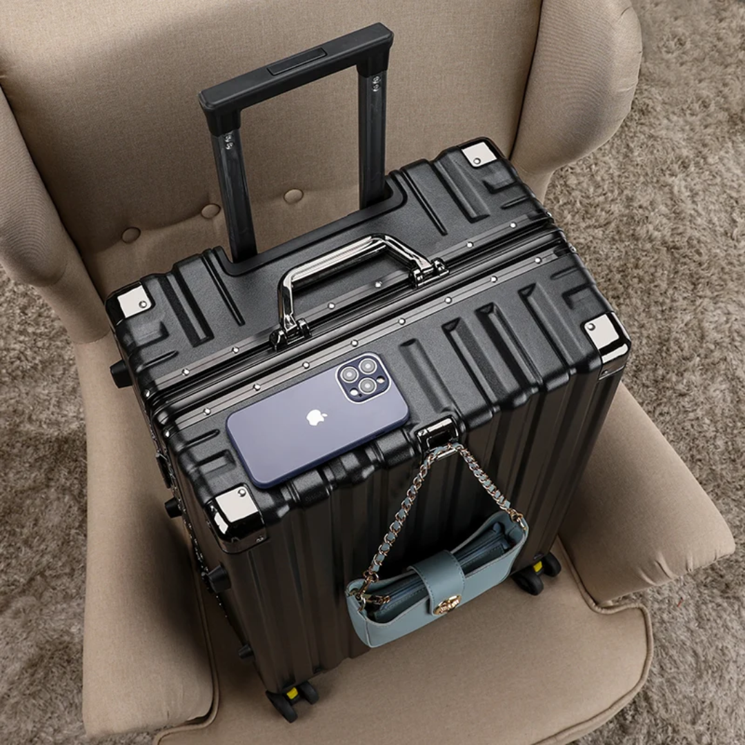 a suitcase sitting on top of a chair