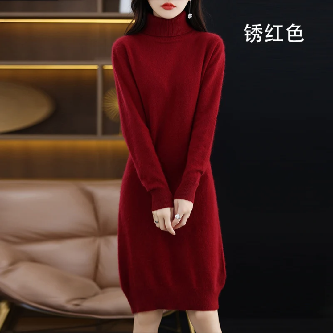 a woman in a red sweater dress