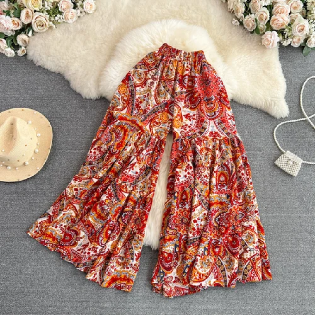 Flowy Culottes for Women Summer Wide-Leg Pants Comfortable Bohemian Style  Solid