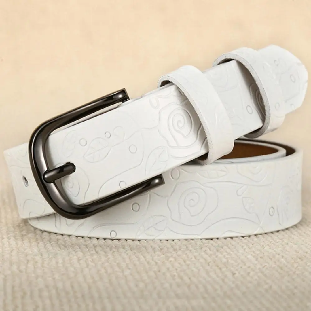 a white belt with a black metal buckle