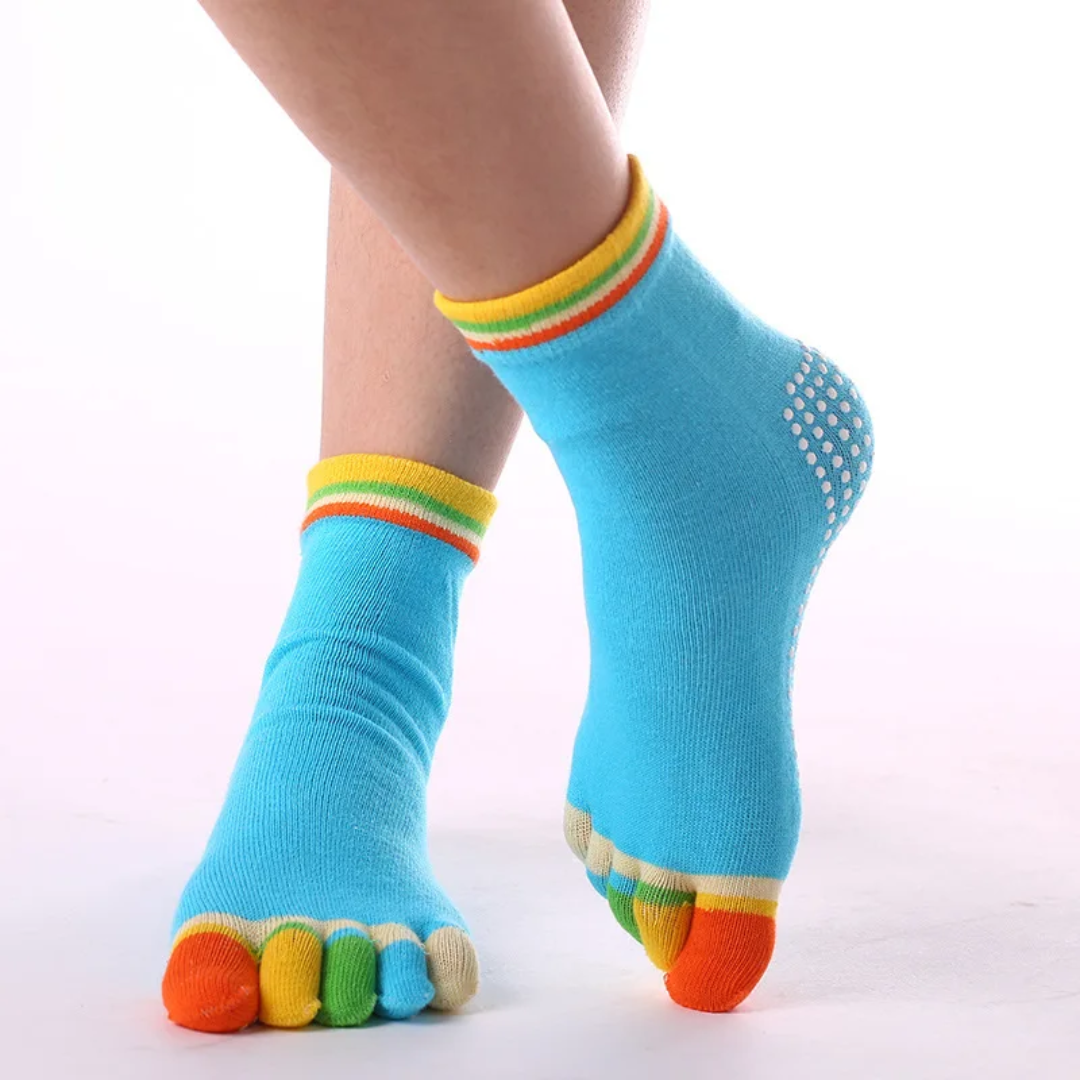 a person wearing a pair of colorful socks