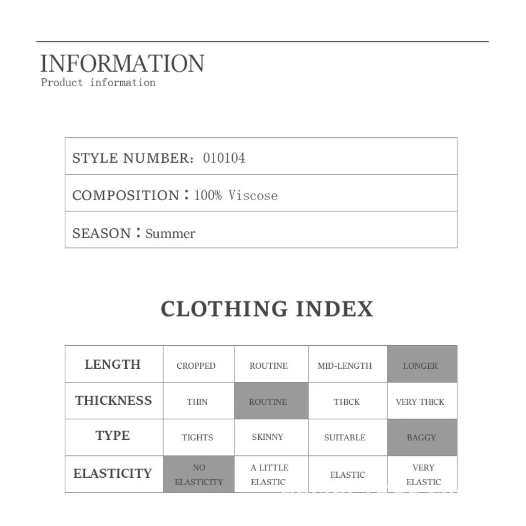 the information sheet for clothing index