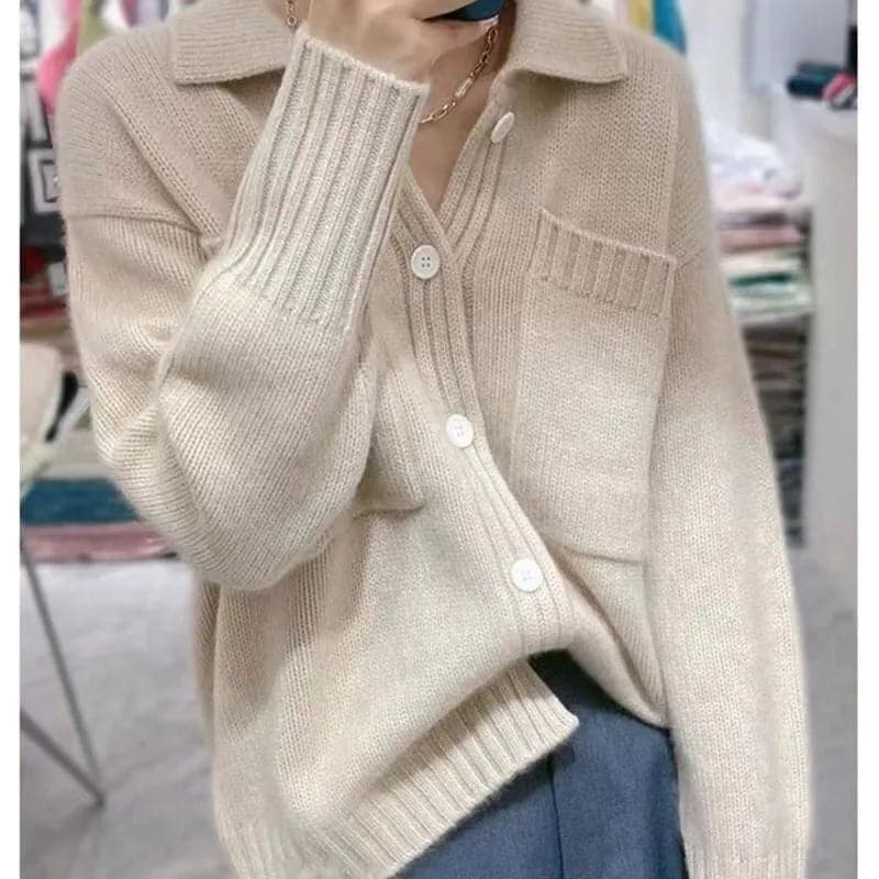 100% Pure Wool Cardigan Sweater - Regular Fit, Solid, Full Sleeves, Cashmere Blend - FRSEUCAG - Wandering Woman