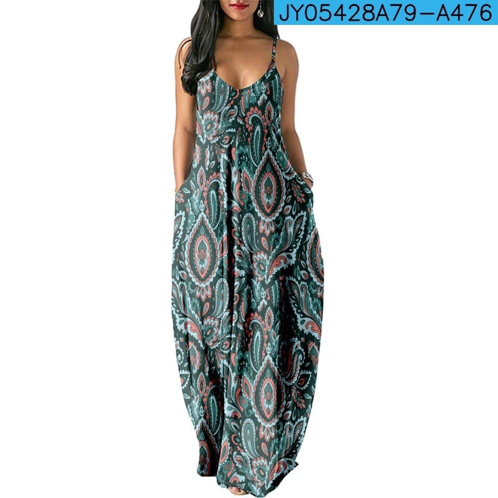 2022 Boho Print Women Casual Loose Dress - Wandering Woman