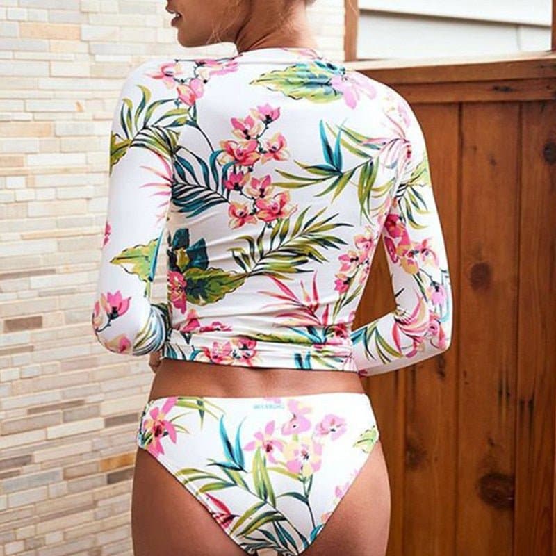 2022 Long Sleeve Swimsuit Floral Print Bikini - Wandering Woman