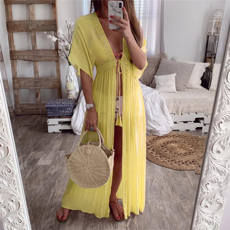 2022 Summer Solid Lace Beach Cover Up - Wandering Woman
