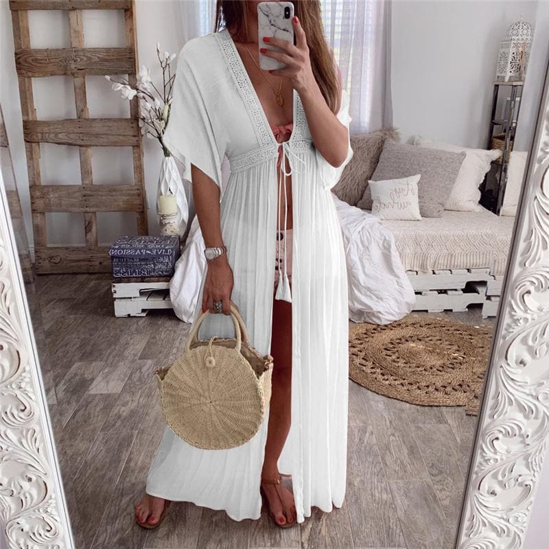 2022 Summer Solid Lace Beach Cover Up - Wandering Woman