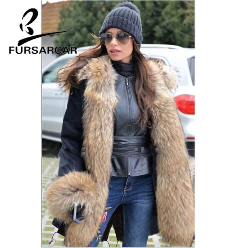 Black Military Parka with Real Fur Trimmed Women Coats - Wandering Woman