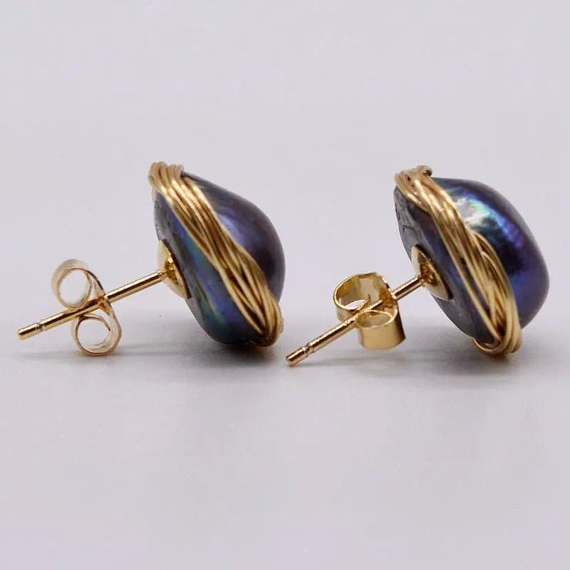 Black Pearl Stud Earrings - Freshwater, Irregular Shape, Women's Fashion Earrings - Wandering Woman