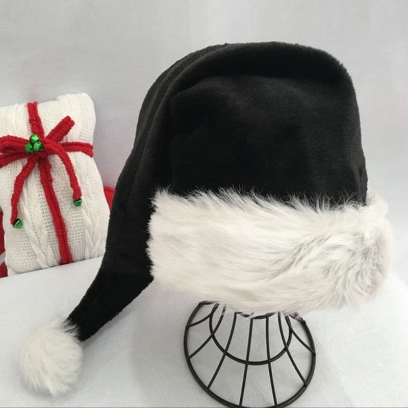 Black Plush Long Christmas Hat - Wandering Woman