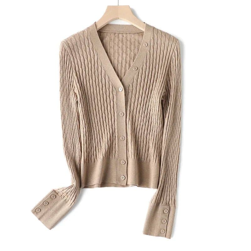 Blended Wool V-neck Cardigan - Wandering Woman