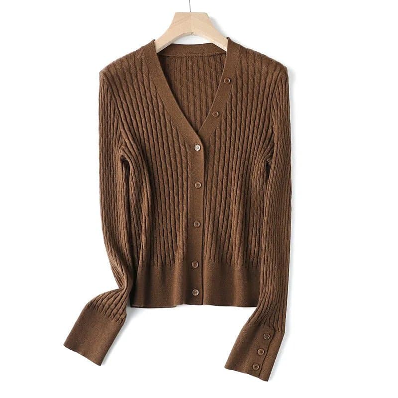 Blended Wool V-neck Cardigan - Wandering Woman