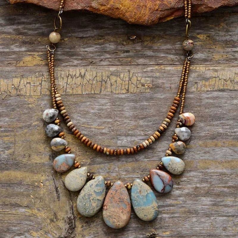 Boho Natural Stone Necklace - Handmade Vintage Ethnic Jewelry - Wandering Woman