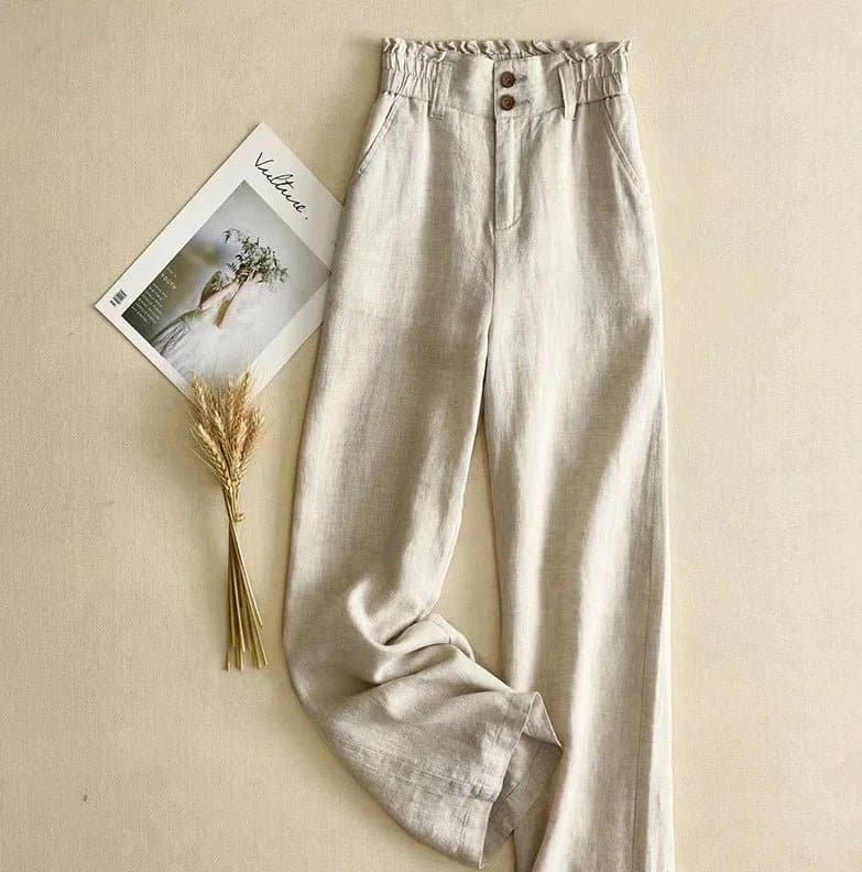 Breathable Linen Pants for Women - Comfortable High Waist Straight Fit - Ideal for Spring/Summer - Wandering Woman