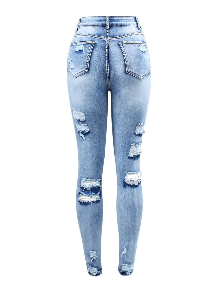 Button Fly Ripped Jeans - Wandering Woman